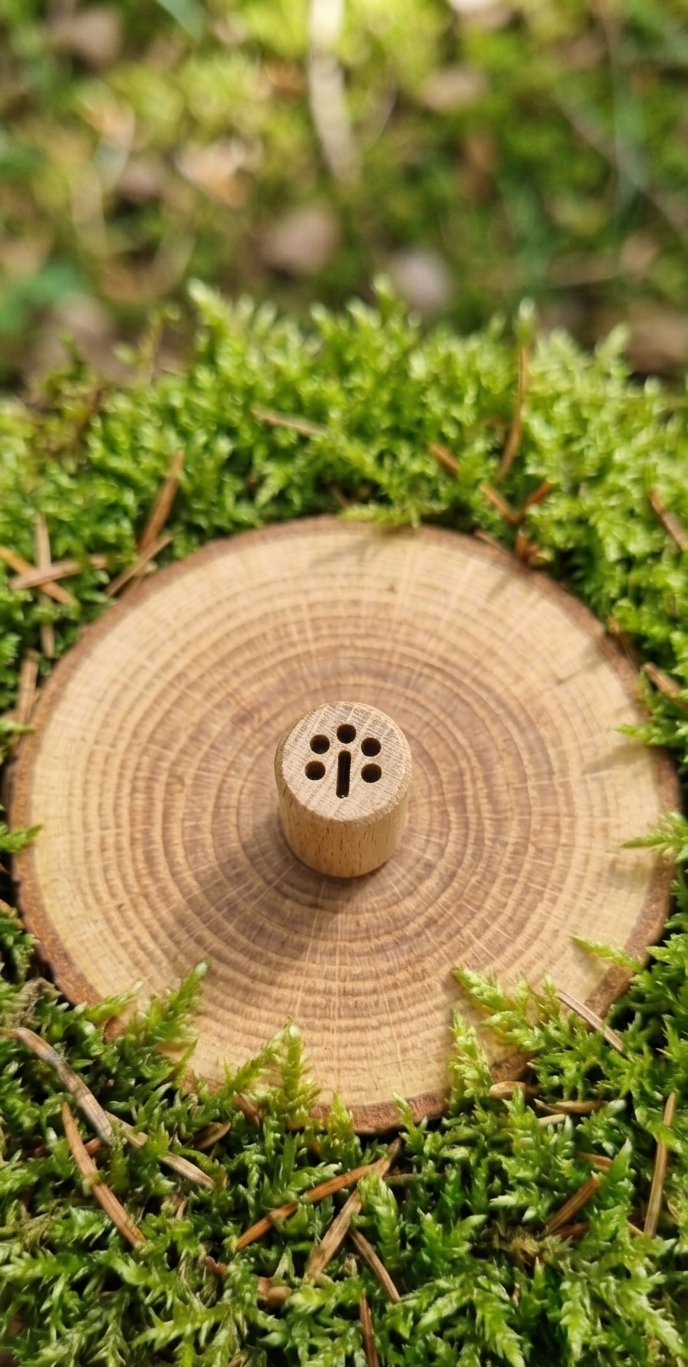Nachhaltiger HOPARD Aktivkohlefilter aus Holz auf einer Baumscheibe im Moos – natürliche Materialien und umweltbewusstes Design.