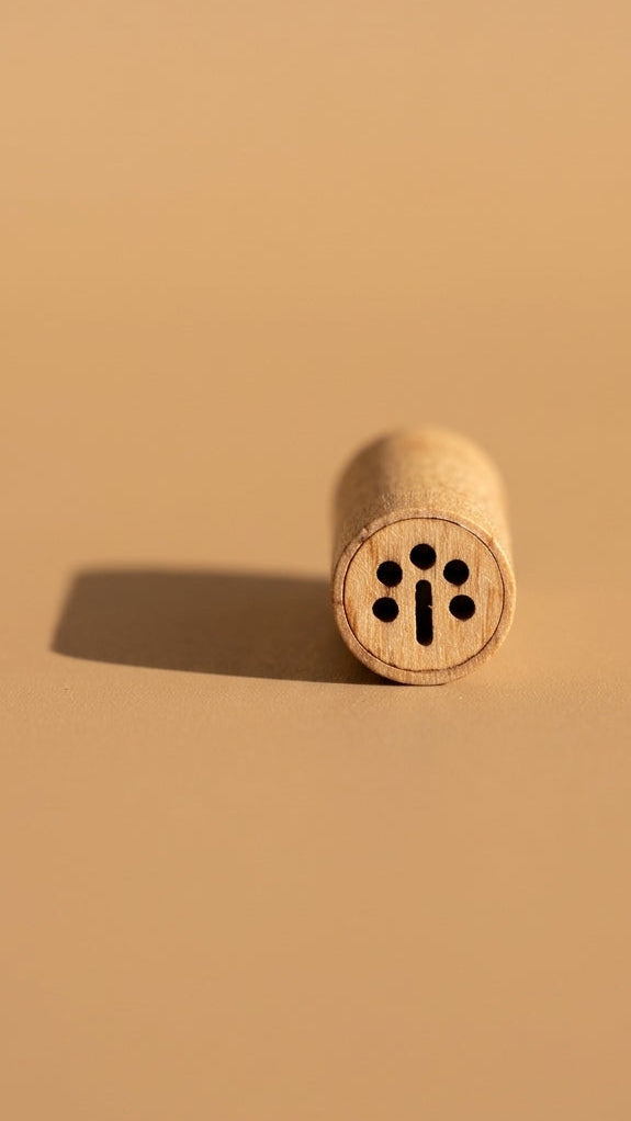 HOPARD Aktivkohlefilter mit Holzkappe in Nahaufnahme auf ungebleichtem Kraftpapier, Baum-Zeichen in der Kappe sichtbar